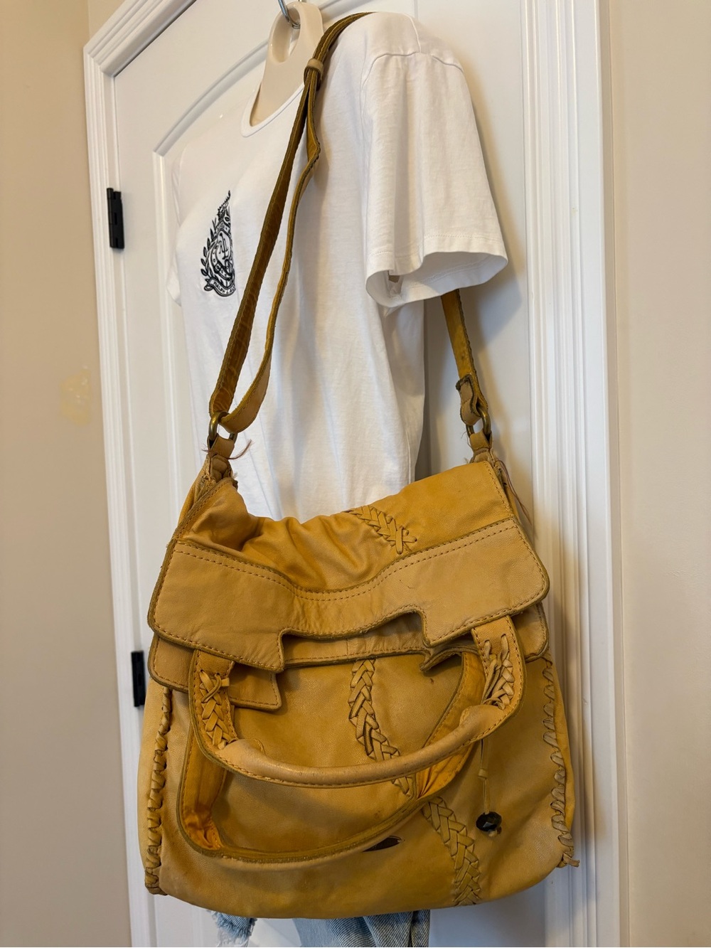 Vintage Lucky Brand Mustard Yellow Leather Crossbody or shoulder Bag
